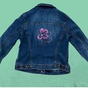 Embroidered Denim Jacket, Flower Embroidery, Wearable Art, Embellished Jacket